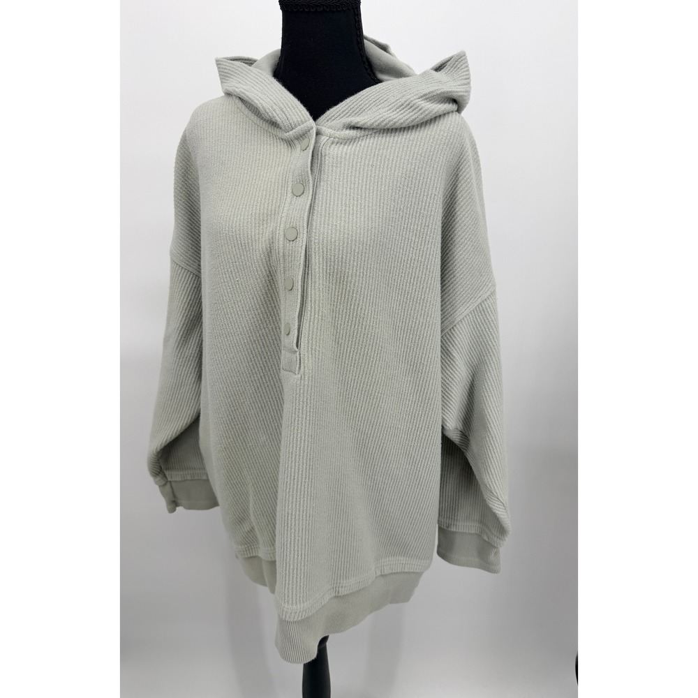 Aerie Waffle Henley Hoodie Womens XL Sage Green Excellent Oversized Cotton
